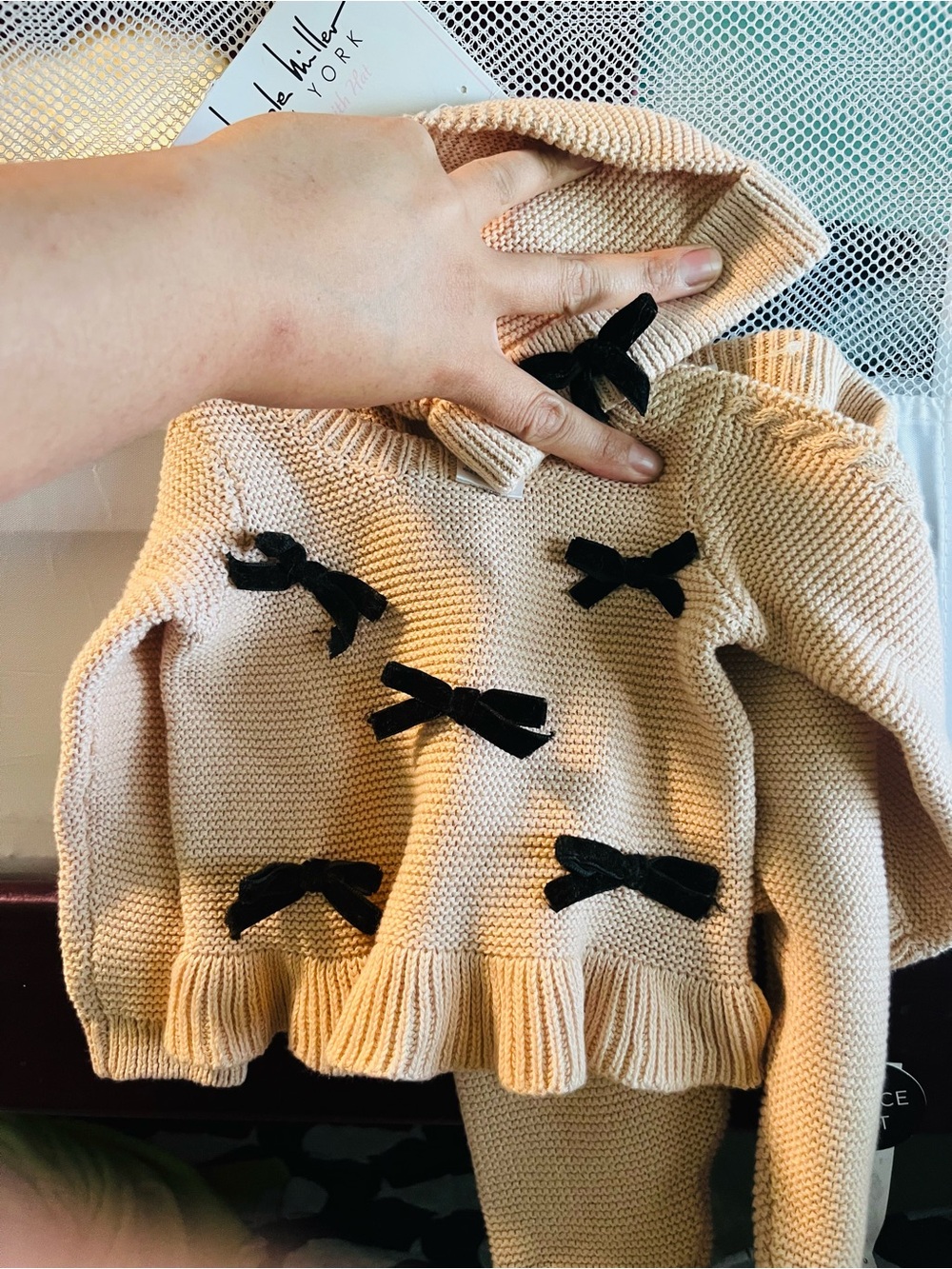 nicole miller New York Beige Knit set with Black Bow